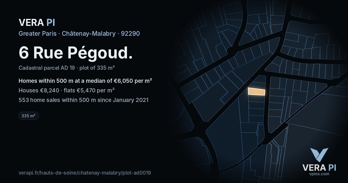 6 Rue Pégoud, Châtenay-Malabry at night – the plot lit, the parcels around coloured by the prices near them