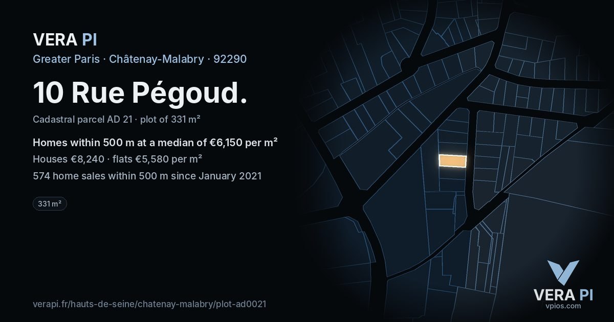 10 Rue Pégoud, Châtenay-Malabry at night – the plot lit, the parcels around coloured by the prices near them