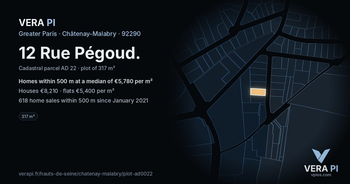 12 Rue Pégoud, Châtenay-Malabry at night – the plot lit, the parcels around coloured by the prices near them