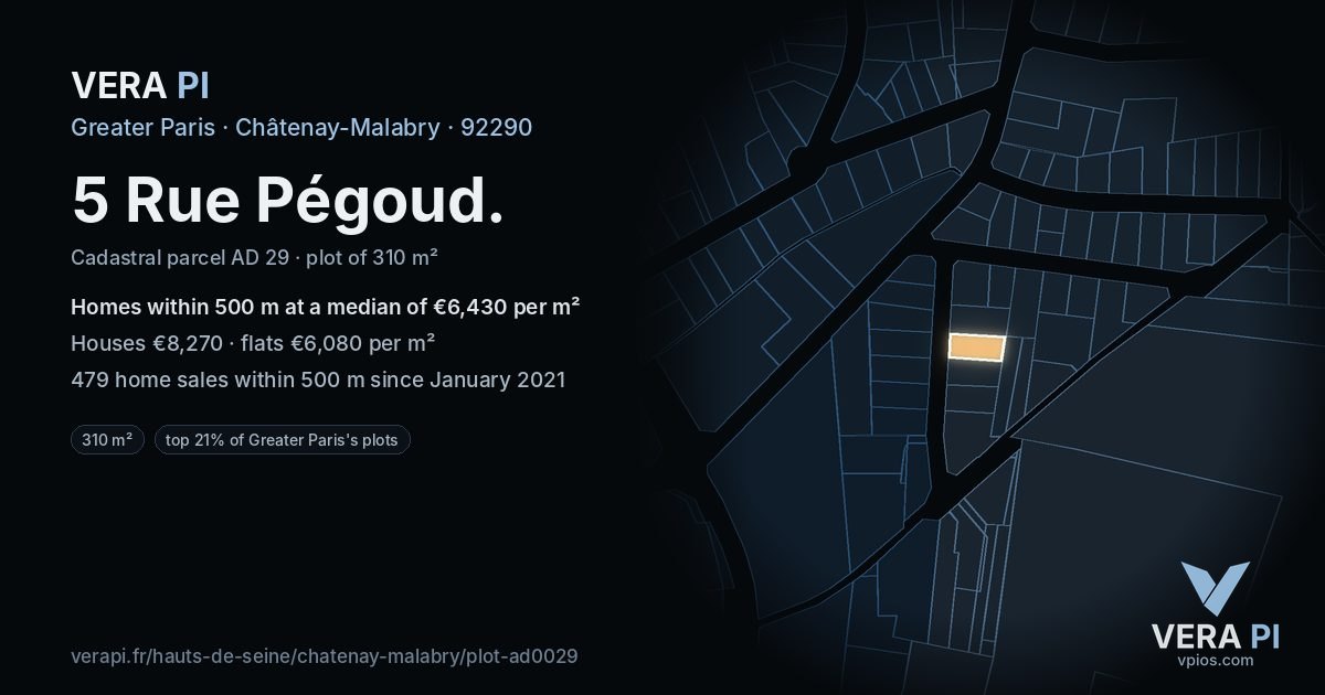 5 Rue Pégoud, Châtenay-Malabry at night – the plot lit, the parcels around coloured by the prices near them