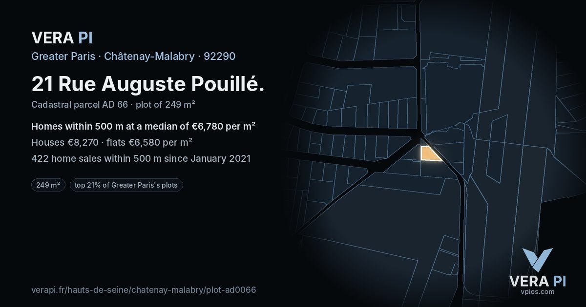 21 Rue Auguste Pouillé, Châtenay-Malabry at night – the plot lit, the parcels around coloured by the prices near them
