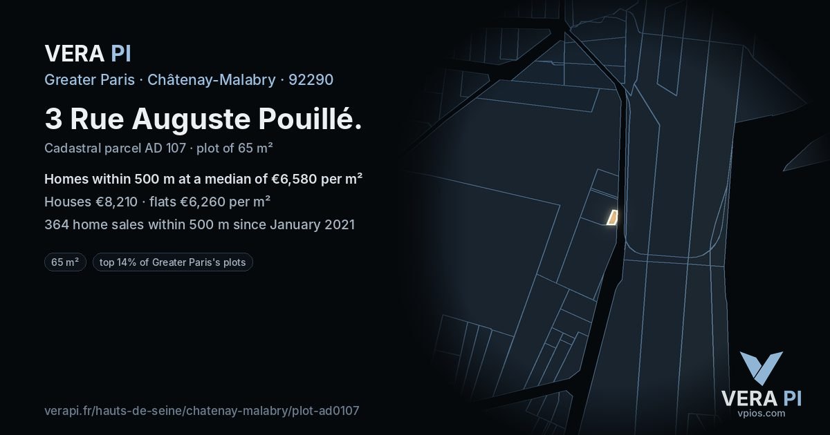 3 Rue Auguste Pouillé, Châtenay-Malabry at night – the plot lit, the parcels around coloured by the prices near them