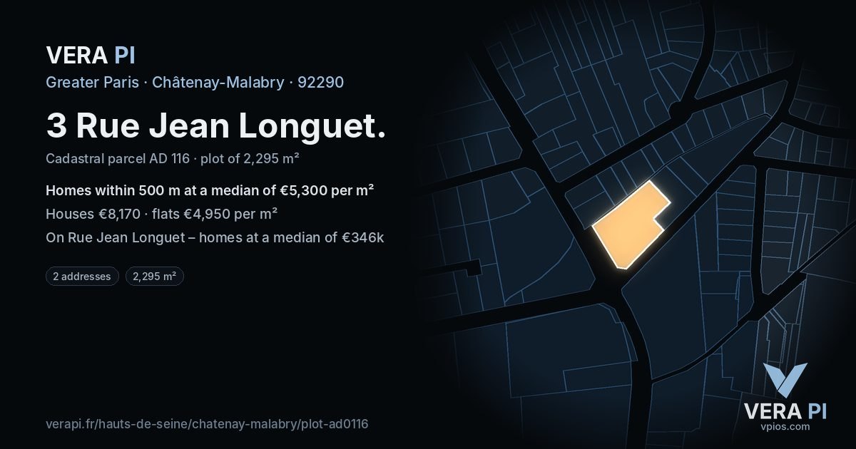 3 Rue Jean Longuet, Châtenay-Malabry at night – the plot lit, the parcels around coloured by the prices near them