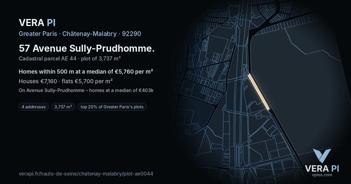 57 Avenue Sully-Prudhomme, Châtenay-Malabry at night – the plot lit, the parcels around coloured by the prices near them