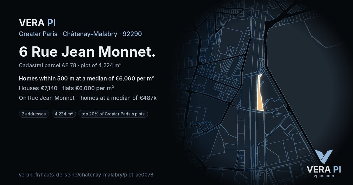 6 Rue Jean Monnet, Châtenay-Malabry at night – the plot lit, the parcels around coloured by the prices near them
