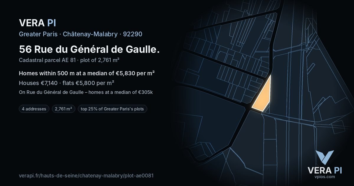 56 Rue du Général de Gaulle, Châtenay-Malabry at night – the plot lit, the parcels around coloured by the prices near them