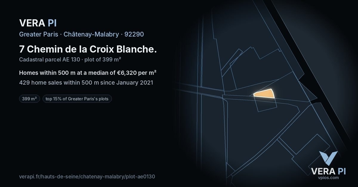 7 Chemin de la Croix Blanche, Châtenay-Malabry at night – the plot lit, the parcels around coloured by the prices near them