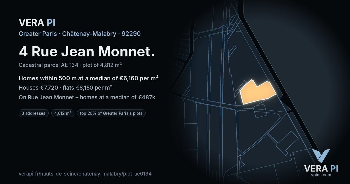 4 Rue Jean Monnet, Châtenay-Malabry at night – the plot lit, the parcels around coloured by the prices near them