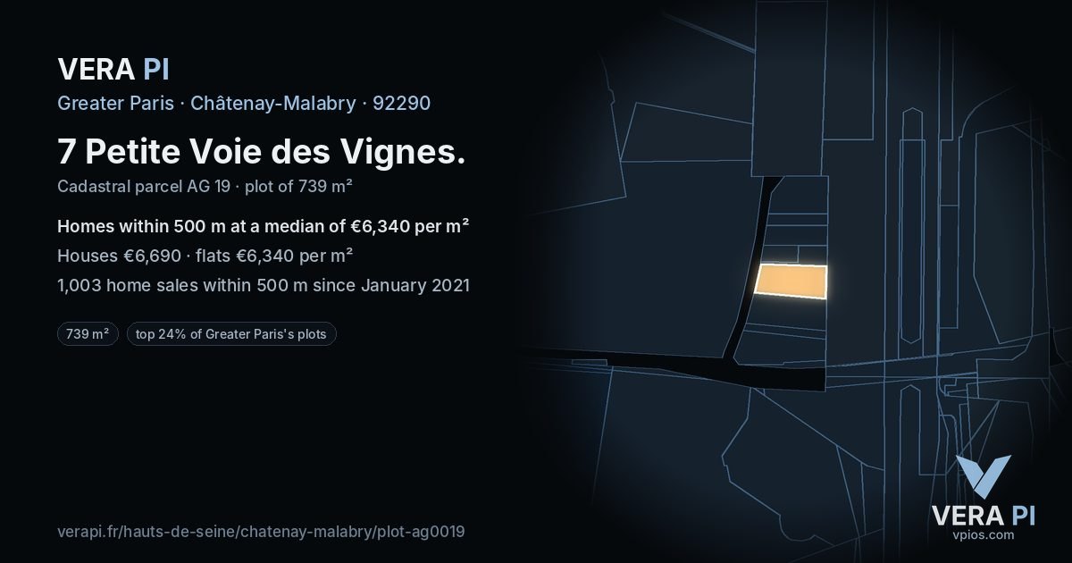 7 Petite Voie des Vignes, Châtenay-Malabry at night – the plot lit, the parcels around coloured by the prices near them