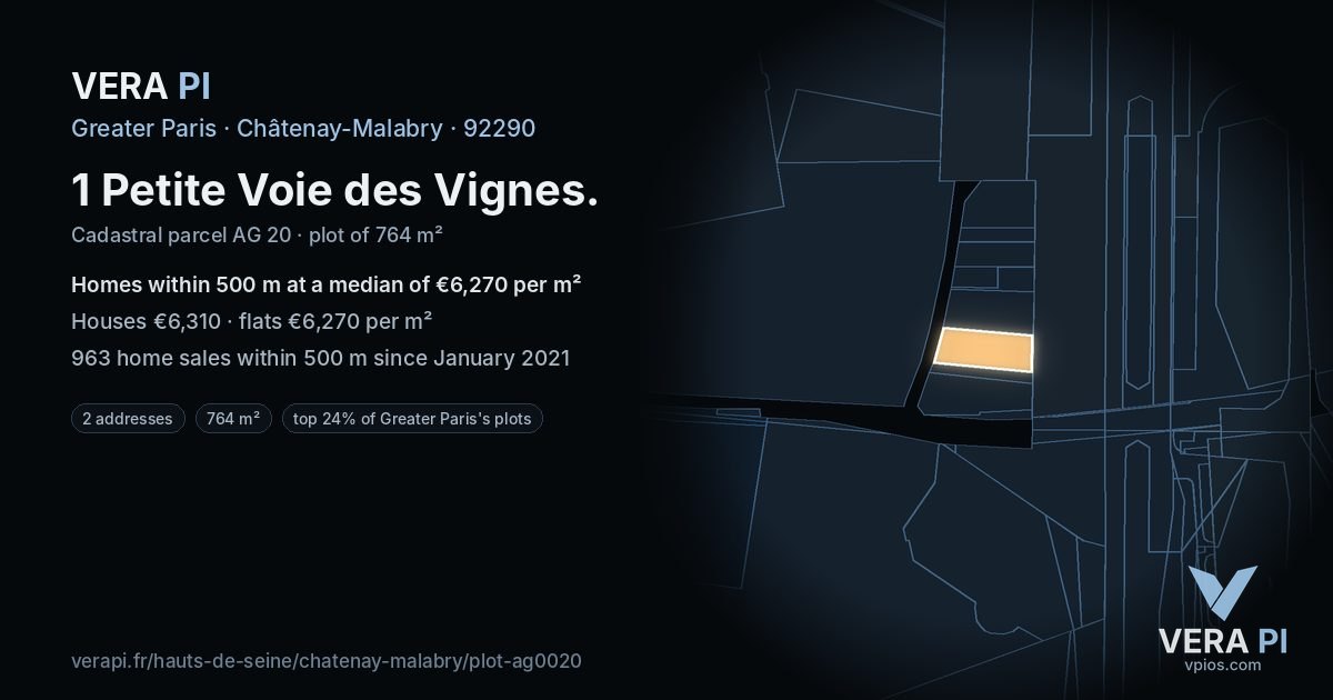 1 Petite Voie des Vignes, Châtenay-Malabry at night – the plot lit, the parcels around coloured by the prices near them
