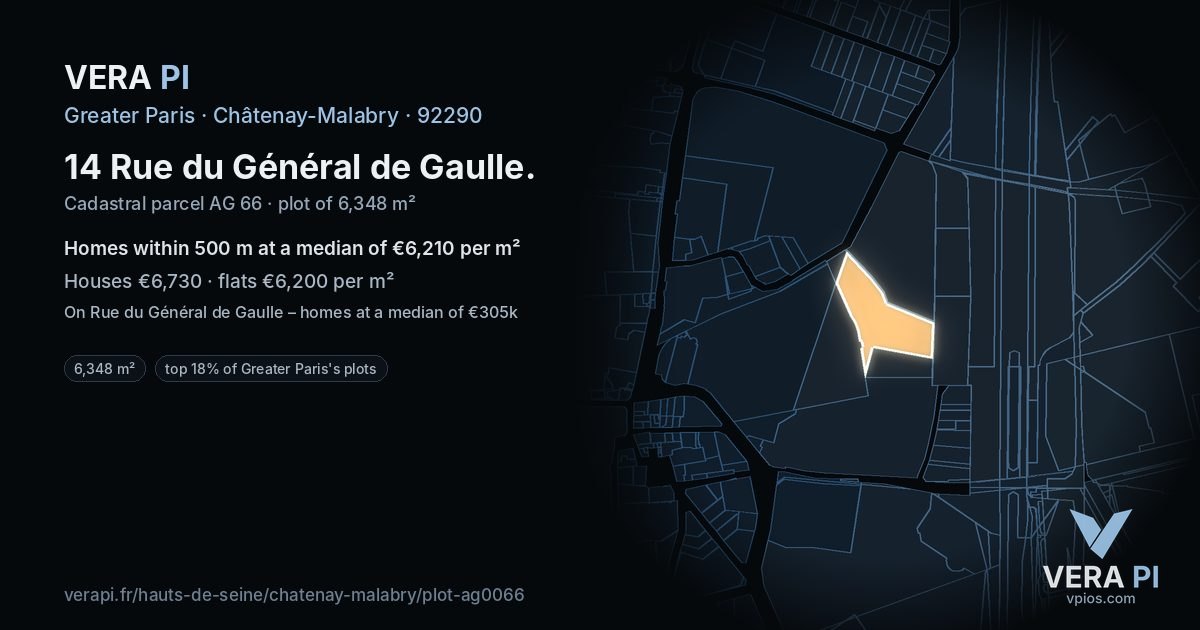 14 Rue du Général de Gaulle, Châtenay-Malabry at night – the plot lit, the parcels around coloured by the prices near them