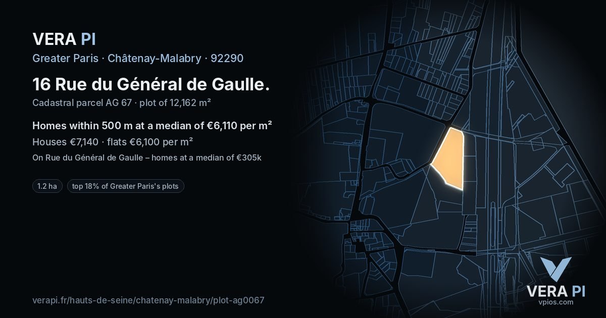 16 Rue du Général de Gaulle, Châtenay-Malabry at night – the plot lit, the parcels around coloured by the prices near them