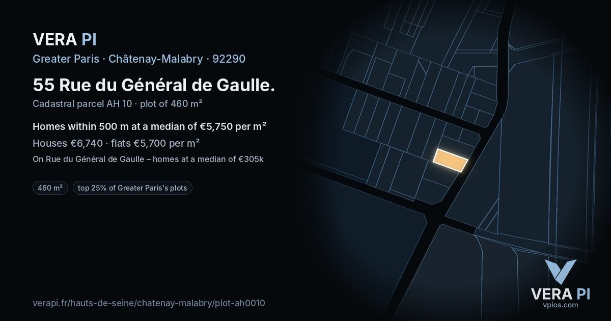 55 Rue du Général de Gaulle, Châtenay-Malabry at night – the plot lit, the parcels around coloured by the prices near them