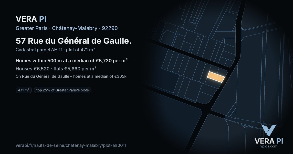 57 Rue du Général de Gaulle, Châtenay-Malabry at night – the plot lit, the parcels around coloured by the prices near them