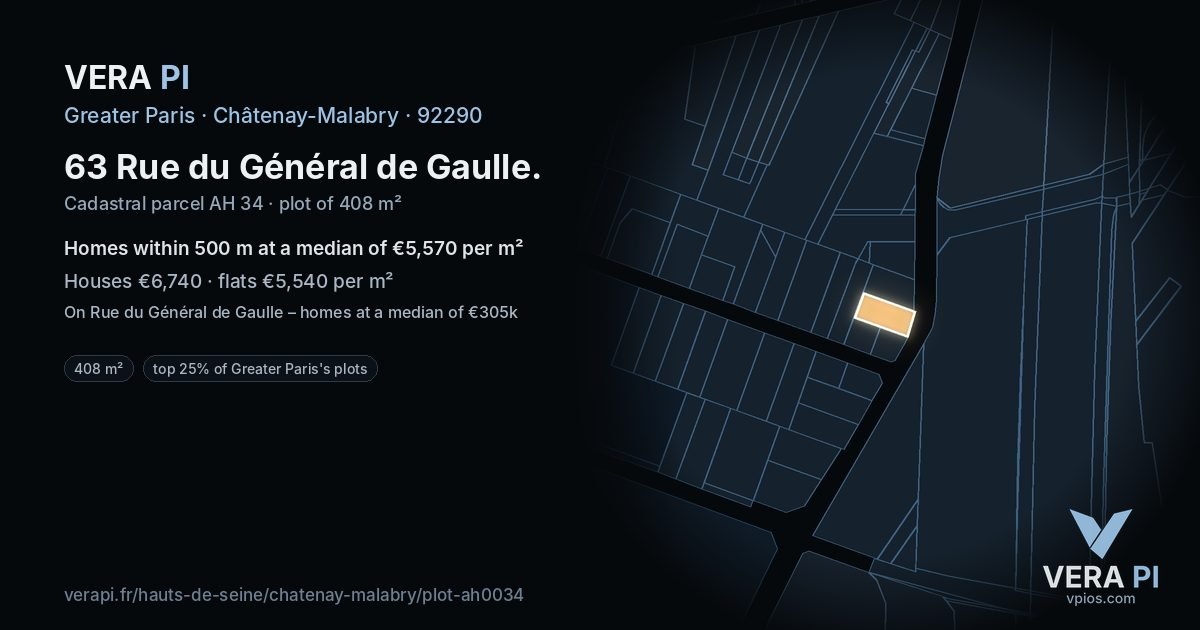 63 Rue du Général de Gaulle, Châtenay-Malabry at night – the plot lit, the parcels around coloured by the prices near them