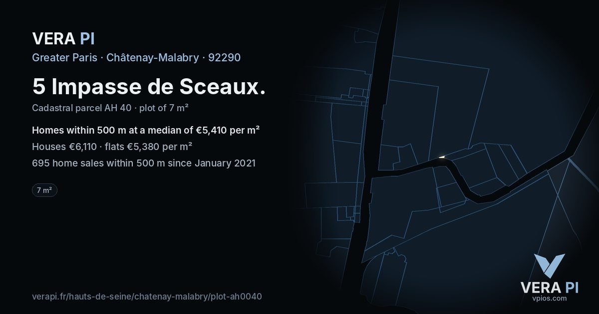 5 Impasse de Sceaux, Châtenay-Malabry at night – the plot lit, the parcels around coloured by the prices near them