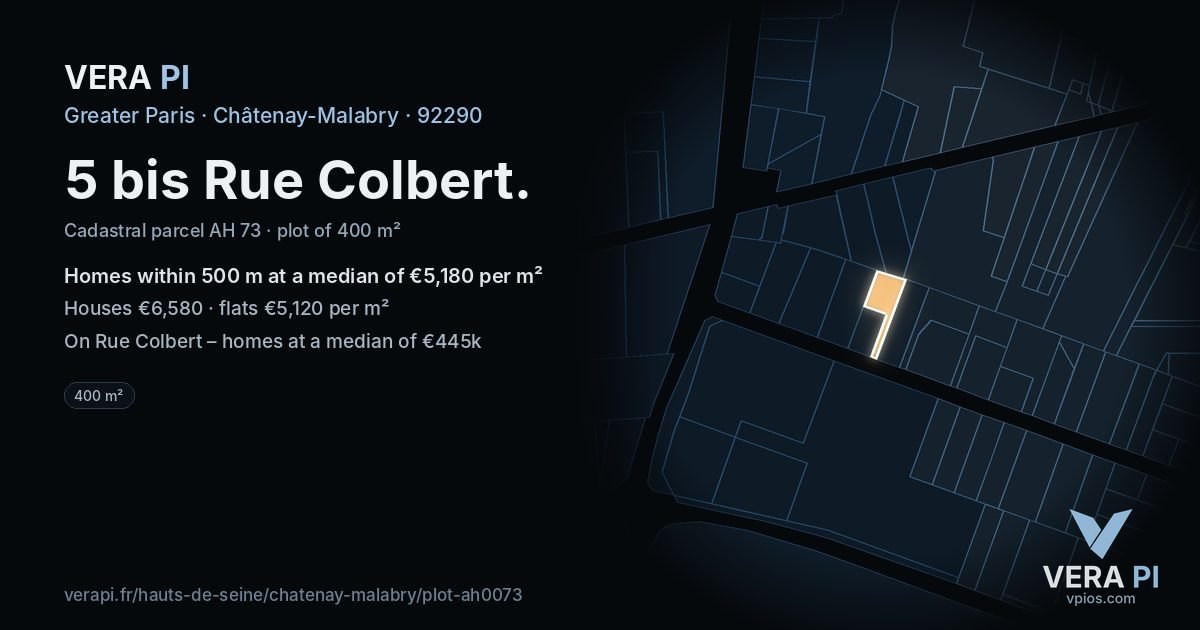 5 bis Rue Colbert, Châtenay-Malabry at night – the plot lit, the parcels around coloured by the prices near them