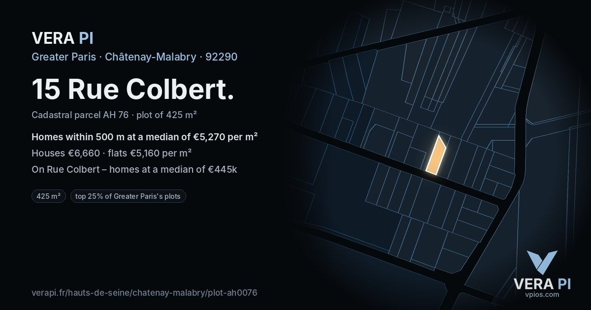 15 Rue Colbert, Châtenay-Malabry at night – the plot lit, the parcels around coloured by the prices near them