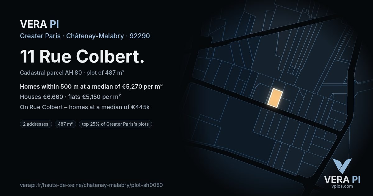 11 Rue Colbert, Châtenay-Malabry at night – the plot lit, the parcels around coloured by the prices near them
