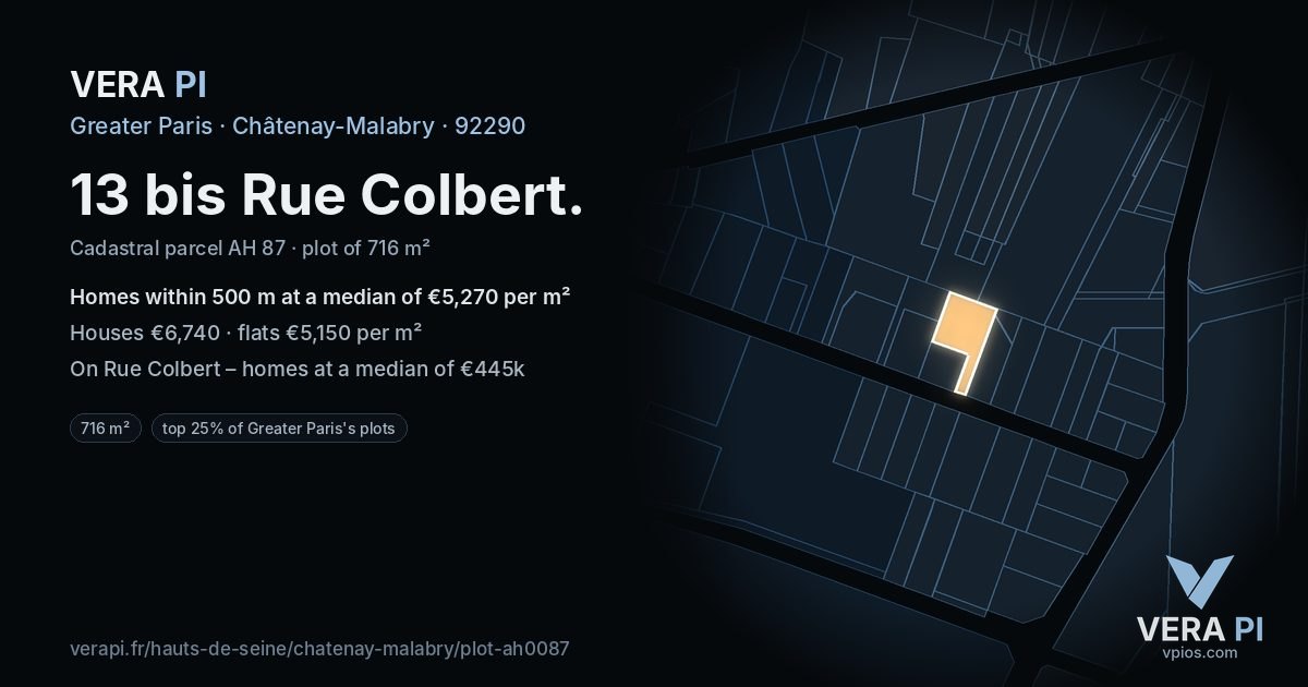 13 bis Rue Colbert, Châtenay-Malabry at night – the plot lit, the parcels around coloured by the prices near them