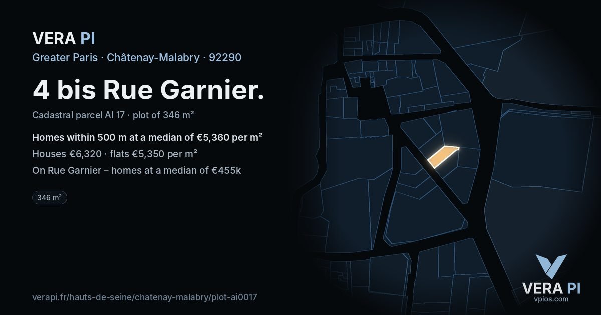 4 bis Rue Garnier, Châtenay-Malabry at night – the plot lit, the parcels around coloured by the prices near them
