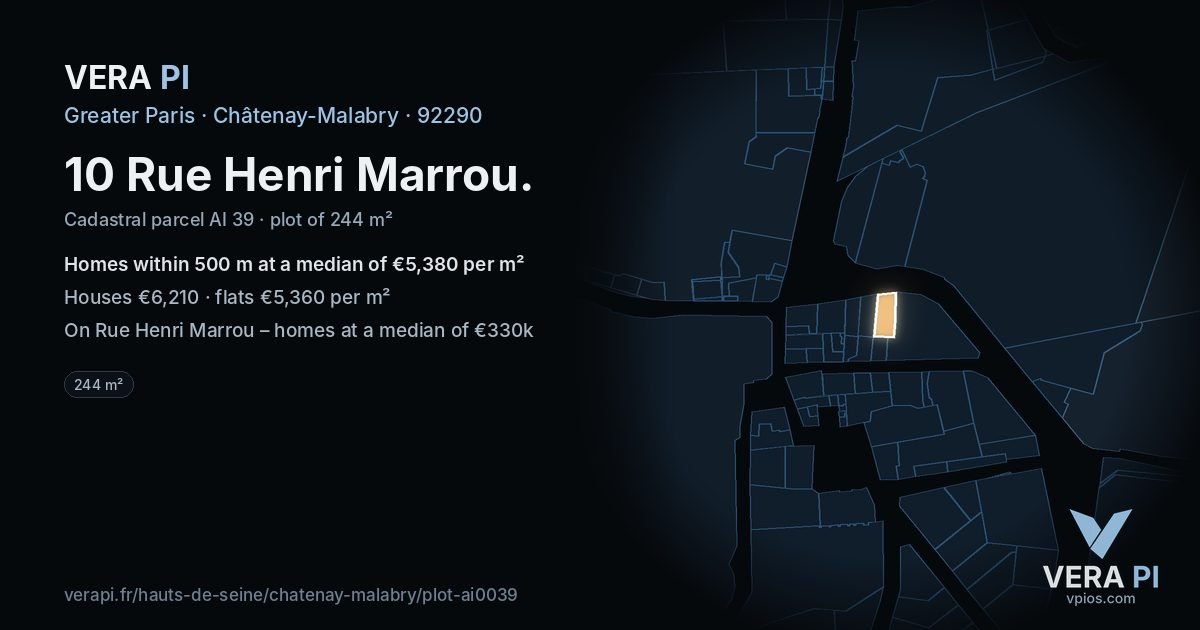 10 Rue Henri Marrou, Châtenay-Malabry at night – the plot lit, the parcels around coloured by the prices near them
