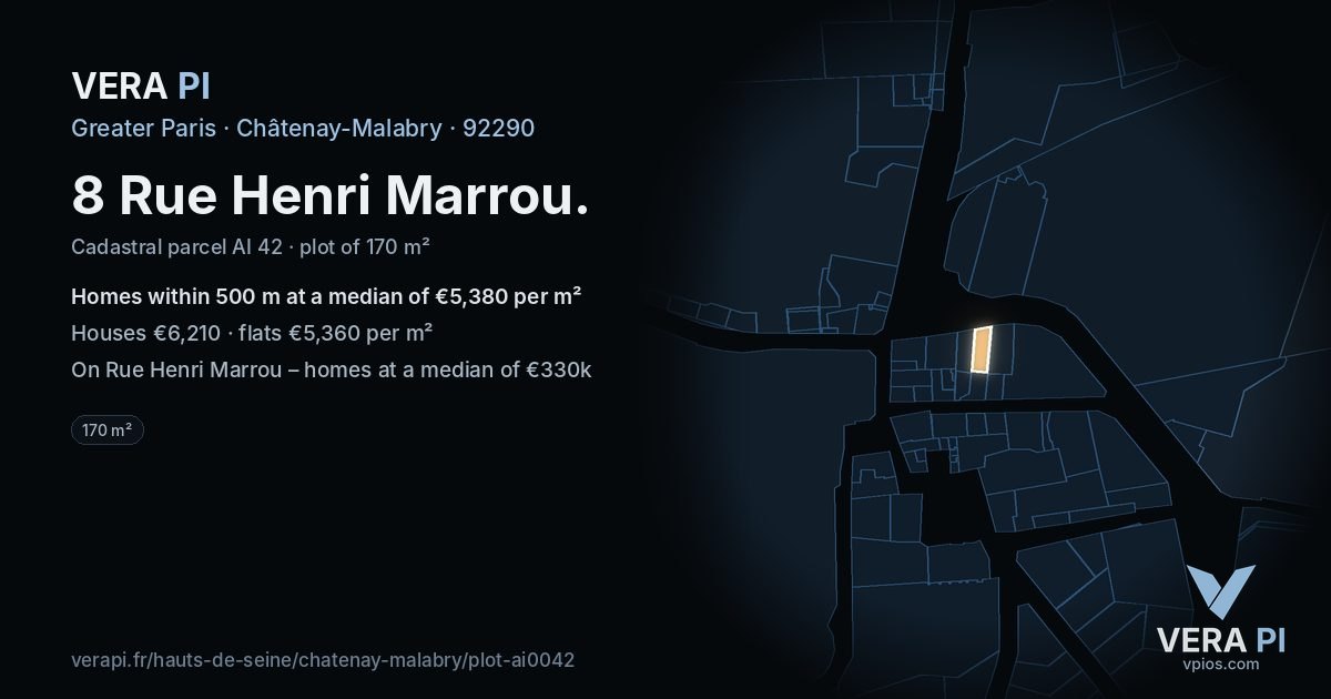 8 Rue Henri Marrou, Châtenay-Malabry at night – the plot lit, the parcels around coloured by the prices near them