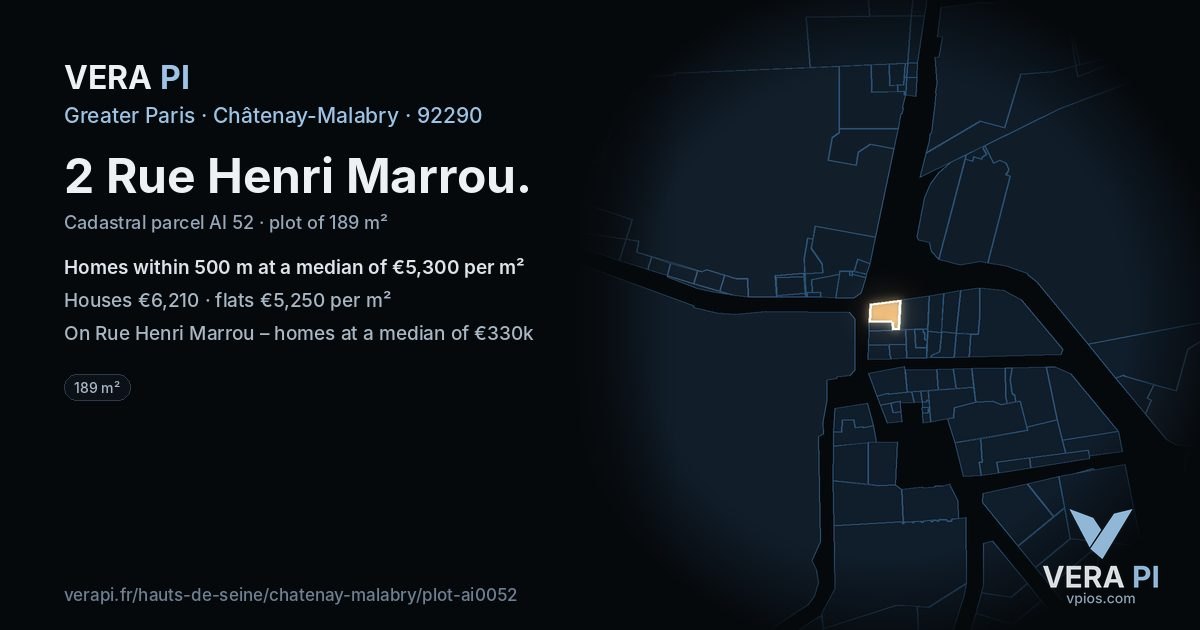 2 Rue Henri Marrou, Châtenay-Malabry at night – the plot lit, the parcels around coloured by the prices near them