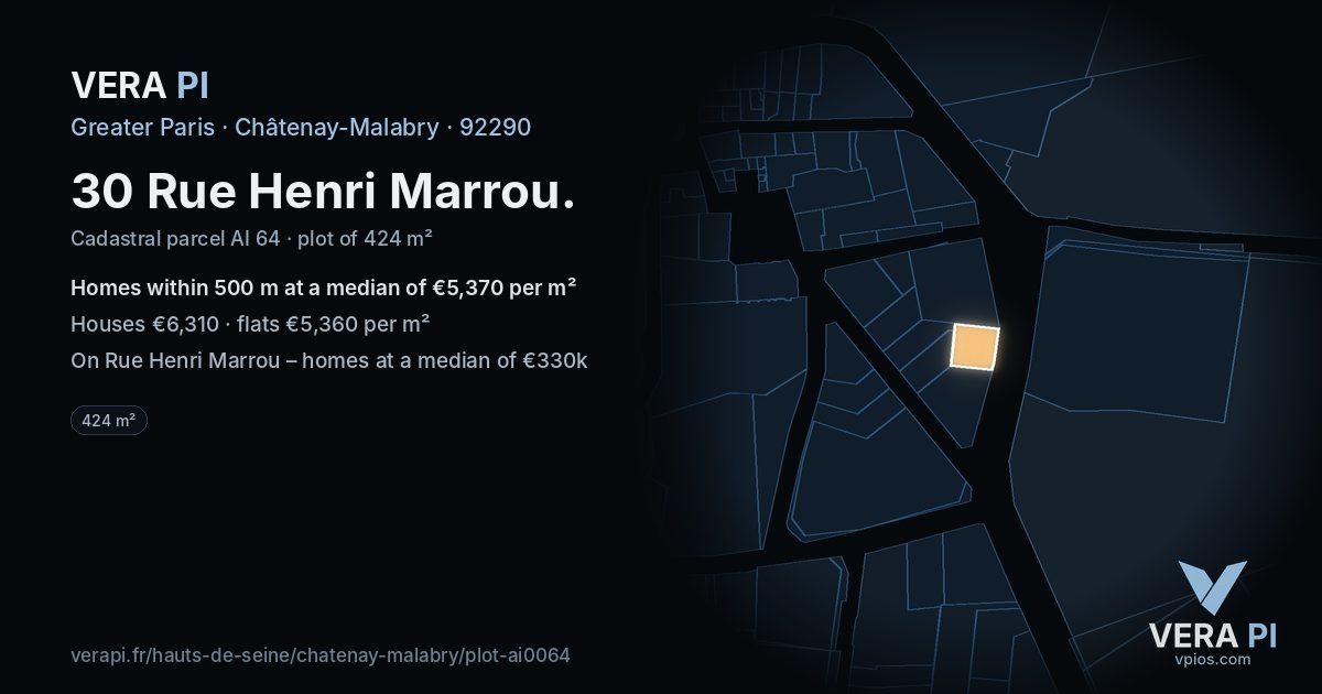 30 Rue Henri Marrou, Châtenay-Malabry at night – the plot lit, the parcels around coloured by the prices near them