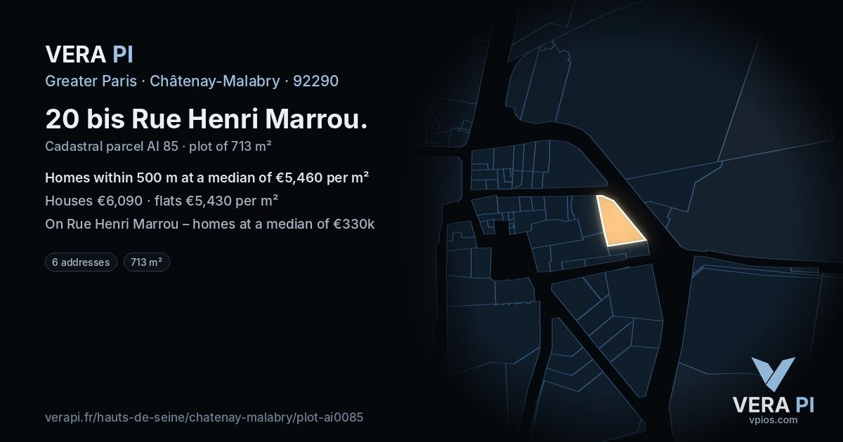 20 bis Rue Henri Marrou, Châtenay-Malabry at night – the plot lit, the parcels around coloured by the prices near them