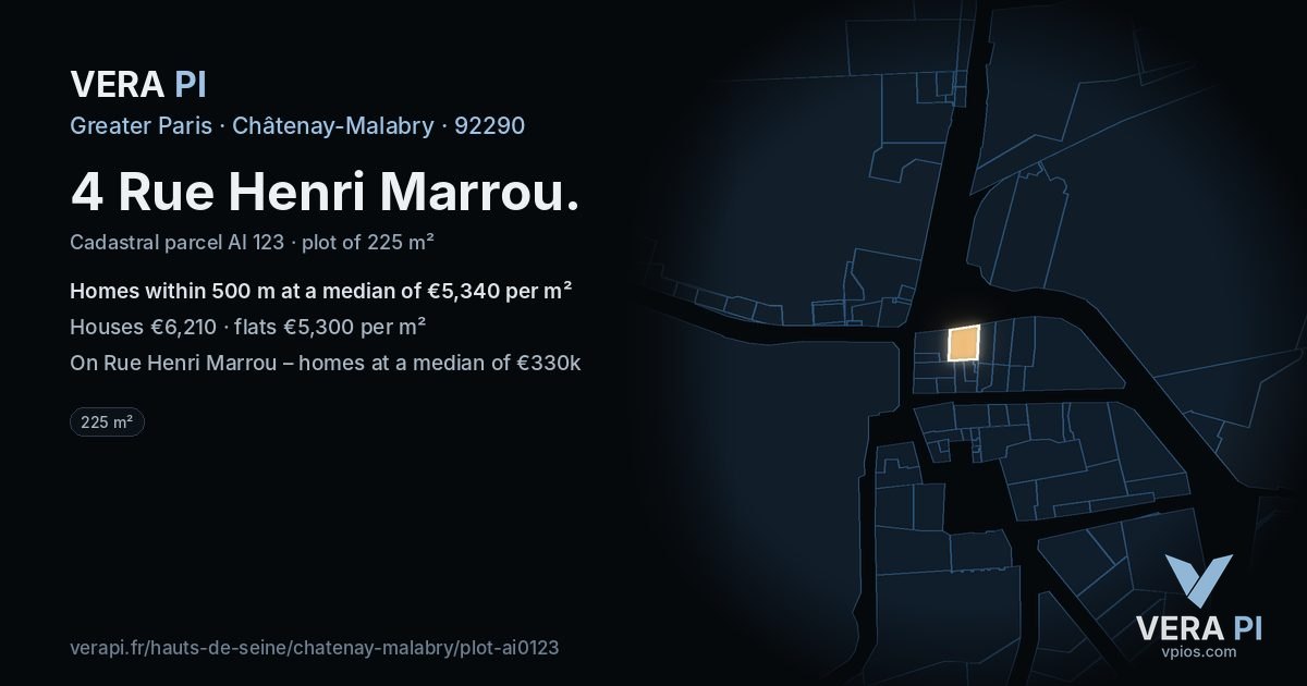 4 Rue Henri Marrou, Châtenay-Malabry at night – the plot lit, the parcels around coloured by the prices near them