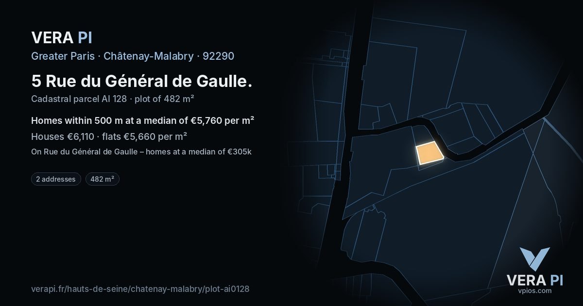 5 Rue du Général de Gaulle, Châtenay-Malabry at night – the plot lit, the parcels around coloured by the prices near them