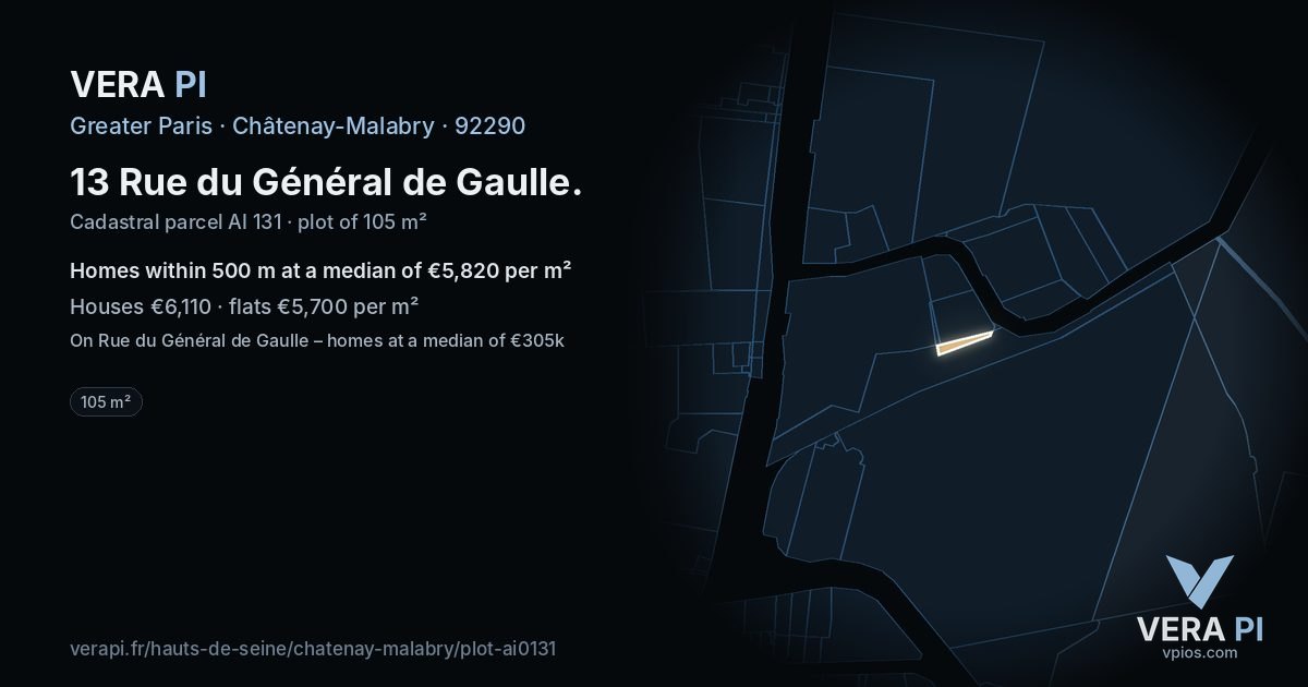 13 Rue du Général de Gaulle, Châtenay-Malabry at night – the plot lit, the parcels around coloured by the prices near them