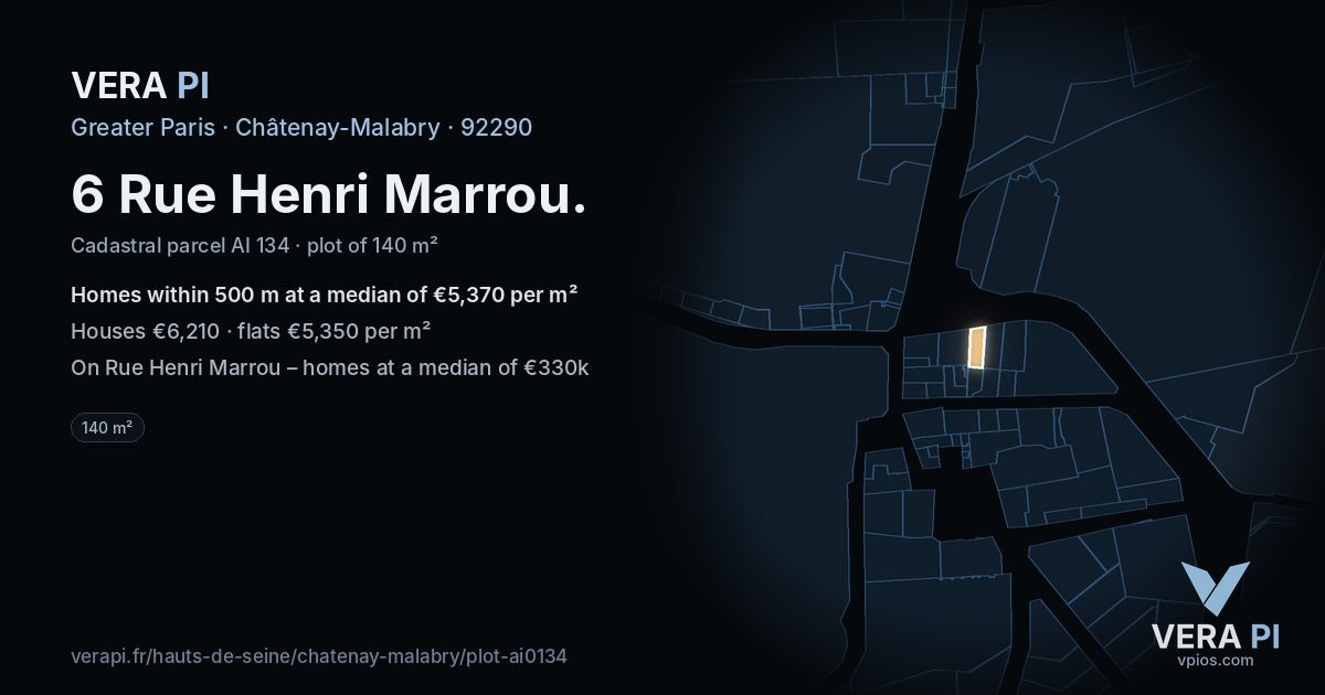 6 Rue Henri Marrou, Châtenay-Malabry at night – the plot lit, the parcels around coloured by the prices near them