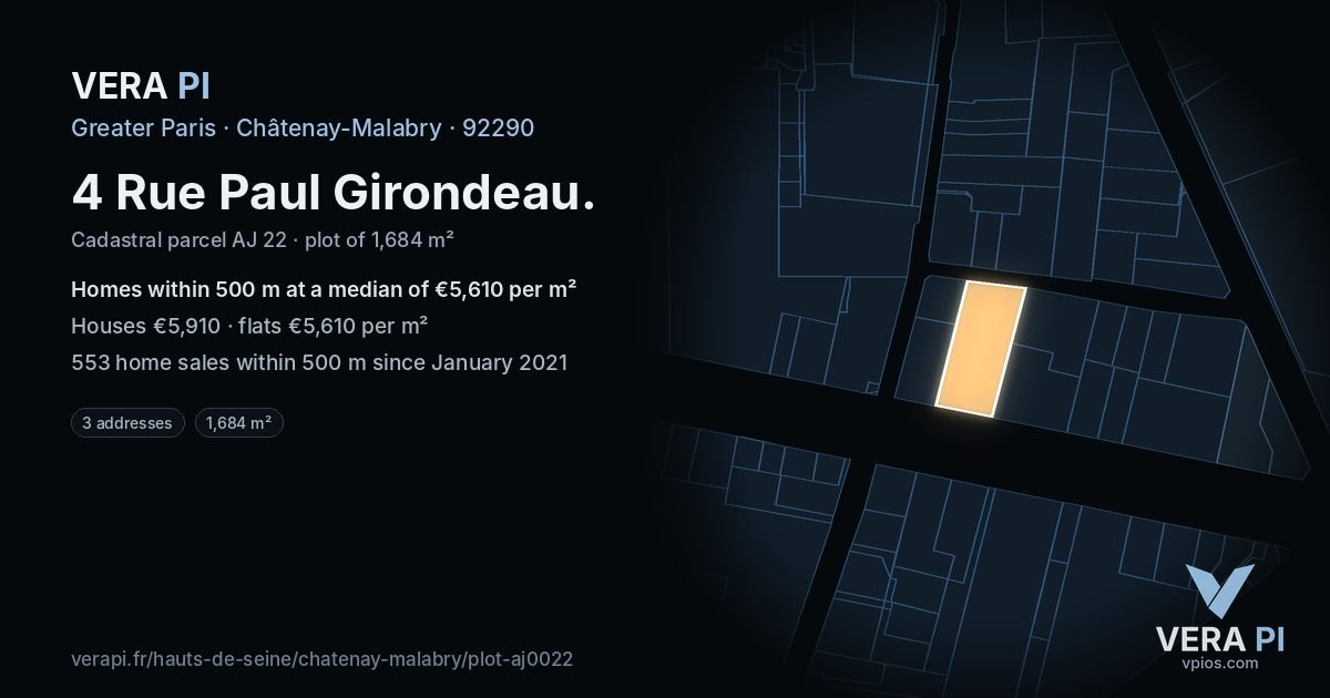 4 Rue Paul Girondeau, Châtenay-Malabry at night – the plot lit, the parcels around coloured by the prices near them
