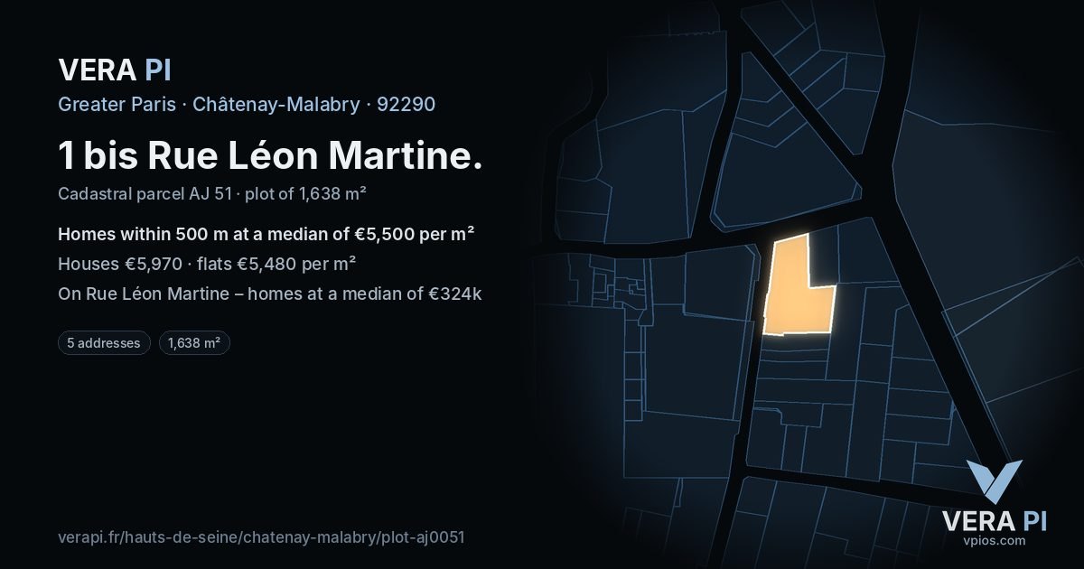 1 bis Rue Léon Martine, Châtenay-Malabry at night – the plot lit, the parcels around coloured by the prices near them