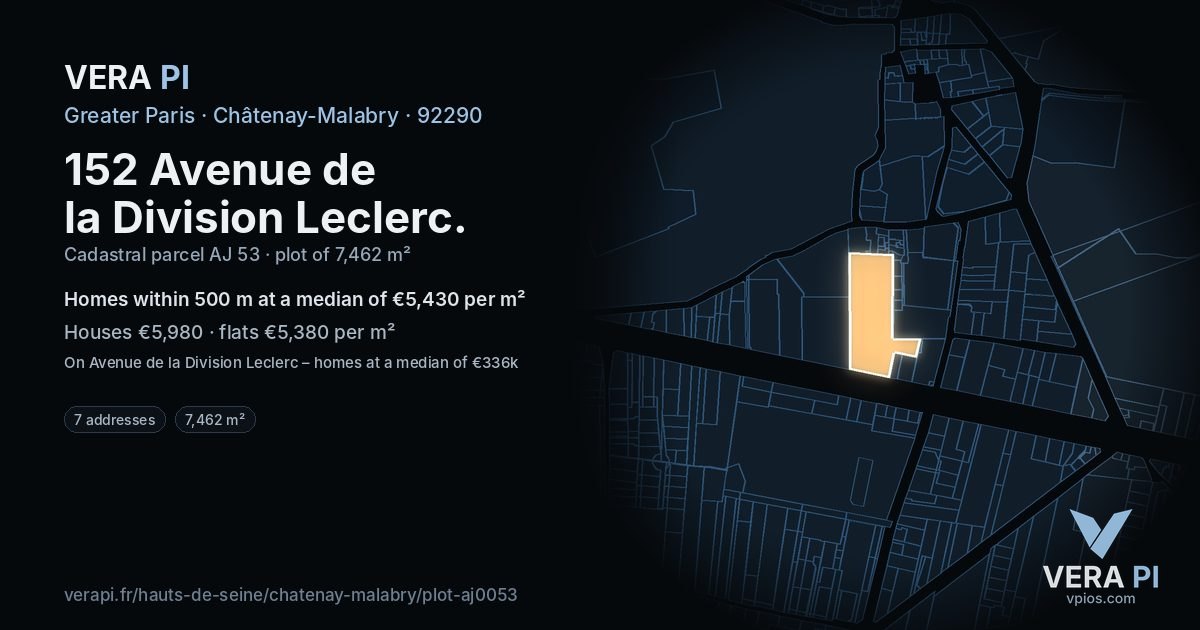 152 Avenue de la Division Leclerc, Châtenay-Malabry at night – the plot lit, the parcels around coloured by the prices near them