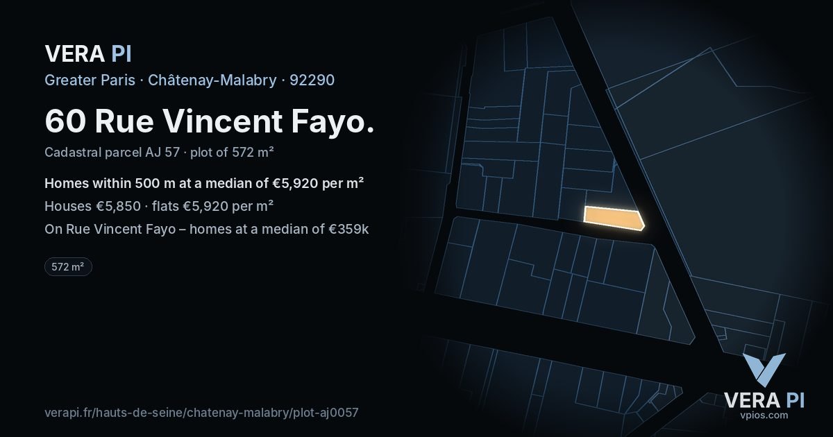 60 Rue Vincent Fayo, Châtenay-Malabry at night – the plot lit, the parcels around coloured by the prices near them