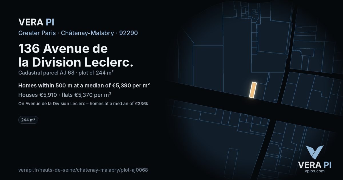 136 Avenue de la Division Leclerc, Châtenay-Malabry at night – the plot lit, the parcels around coloured by the prices near them