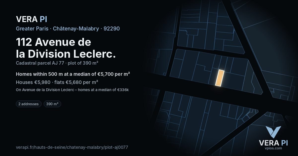 112 Avenue de la Division Leclerc, Châtenay-Malabry at night – the plot lit, the parcels around coloured by the prices near them
