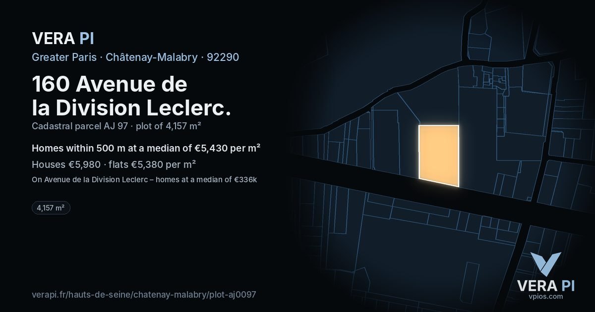 160 Avenue de la Division Leclerc, Châtenay-Malabry at night – the plot lit, the parcels around coloured by the prices near them