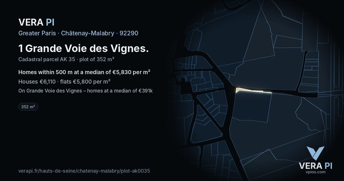 1 Grande Voie des Vignes, Châtenay-Malabry at night – the plot lit, the parcels around coloured by the prices near them