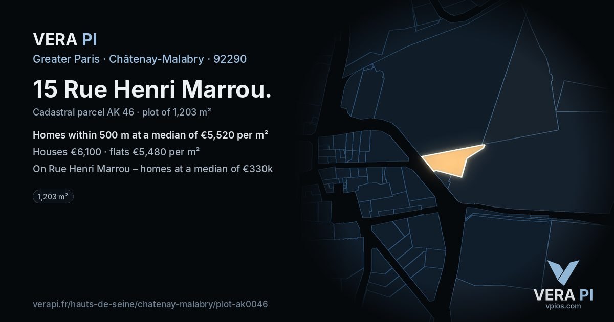 15 Rue Henri Marrou, Châtenay-Malabry at night – the plot lit, the parcels around coloured by the prices near them