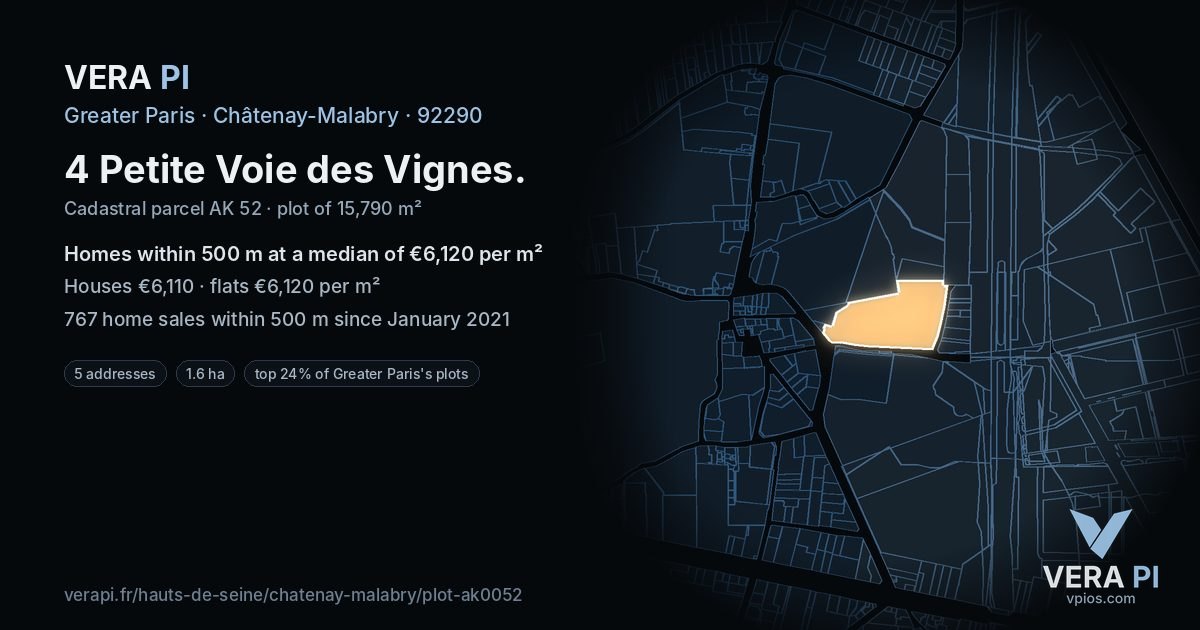 4 Petite Voie des Vignes, Châtenay-Malabry at night – the plot lit, the parcels around coloured by the prices near them