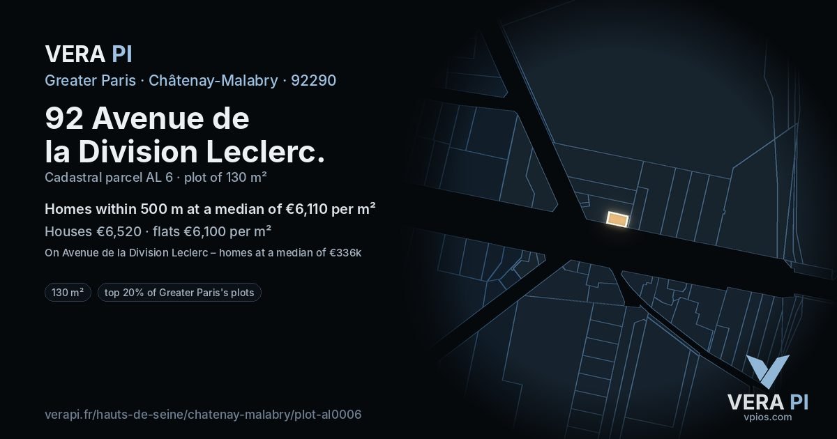 92 Avenue de la Division Leclerc, Châtenay-Malabry at night – the plot lit, the parcels around coloured by the prices near them