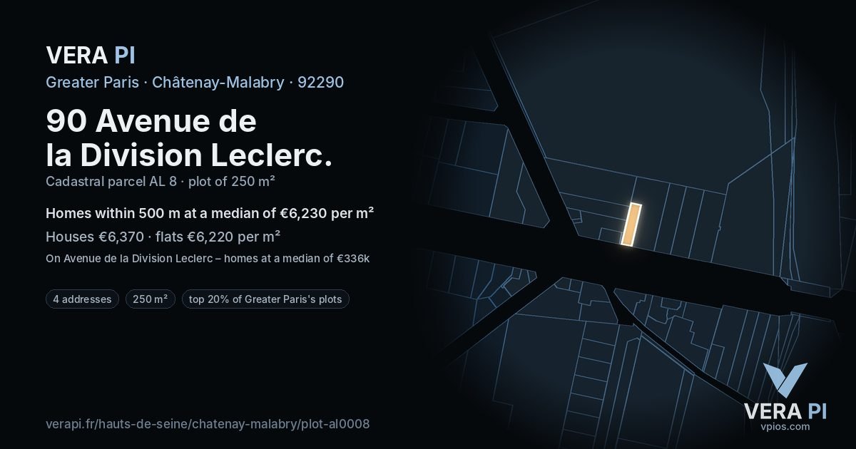 90 Avenue de la Division Leclerc, Châtenay-Malabry at night – the plot lit, the parcels around coloured by the prices near them