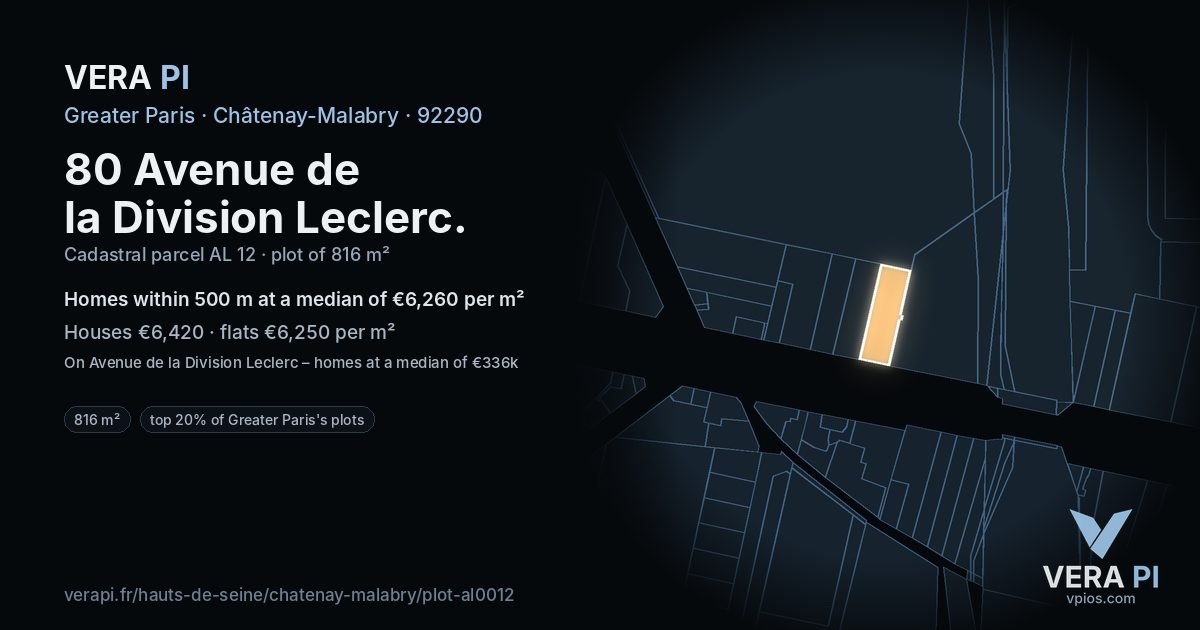 80 Avenue de la Division Leclerc, Châtenay-Malabry at night – the plot lit, the parcels around coloured by the prices near them