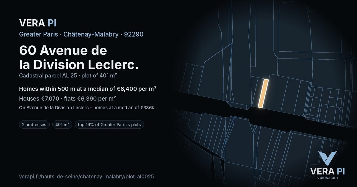 60 Avenue de la Division Leclerc, Châtenay-Malabry at night – the plot lit, the parcels around coloured by the prices near them