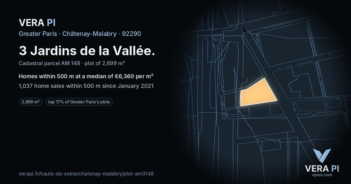3 Jardins de la Vallée, Châtenay-Malabry at night – the plot lit, the parcels around coloured by the prices near them