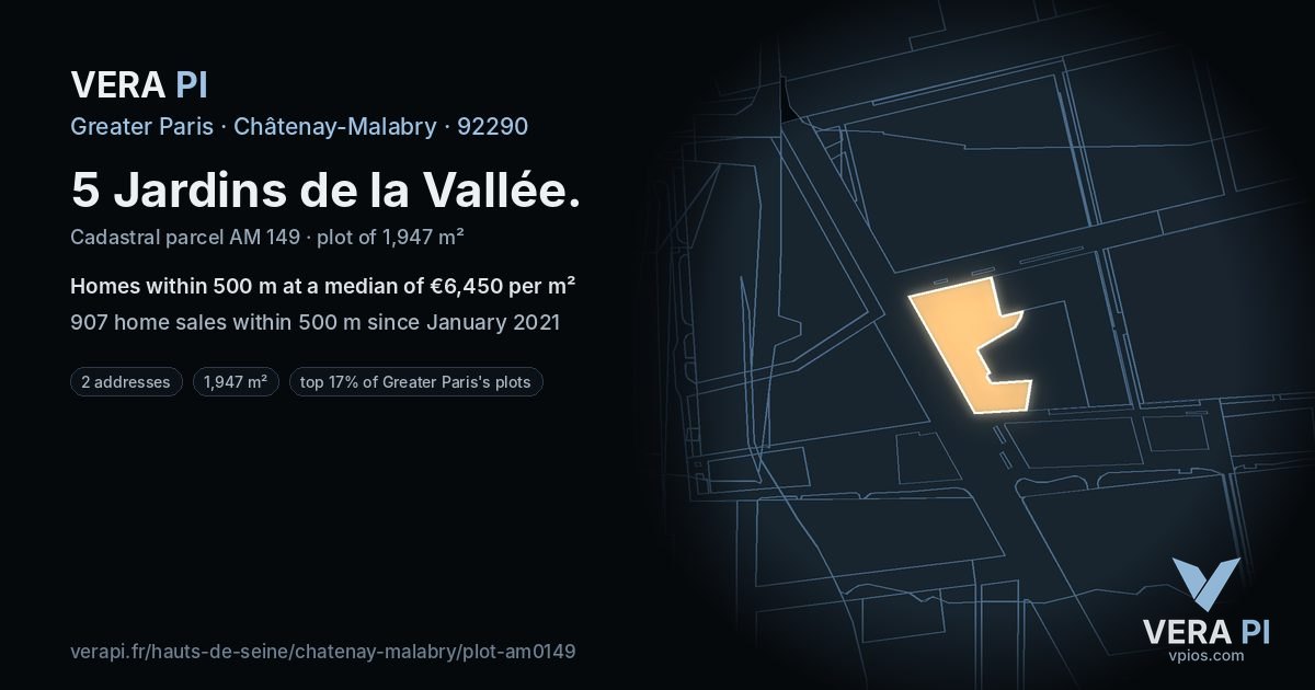 5 Jardins de la Vallée, Châtenay-Malabry at night – the plot lit, the parcels around coloured by the prices near them